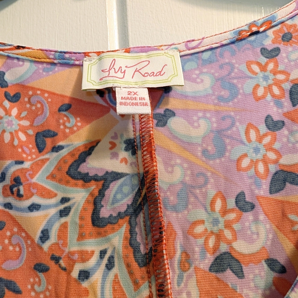 Ivy Road 2X Floral NWOT Multicolor Women's Dress Cold Shoulder w/ Bell Sleeves - Picture 4 of 9